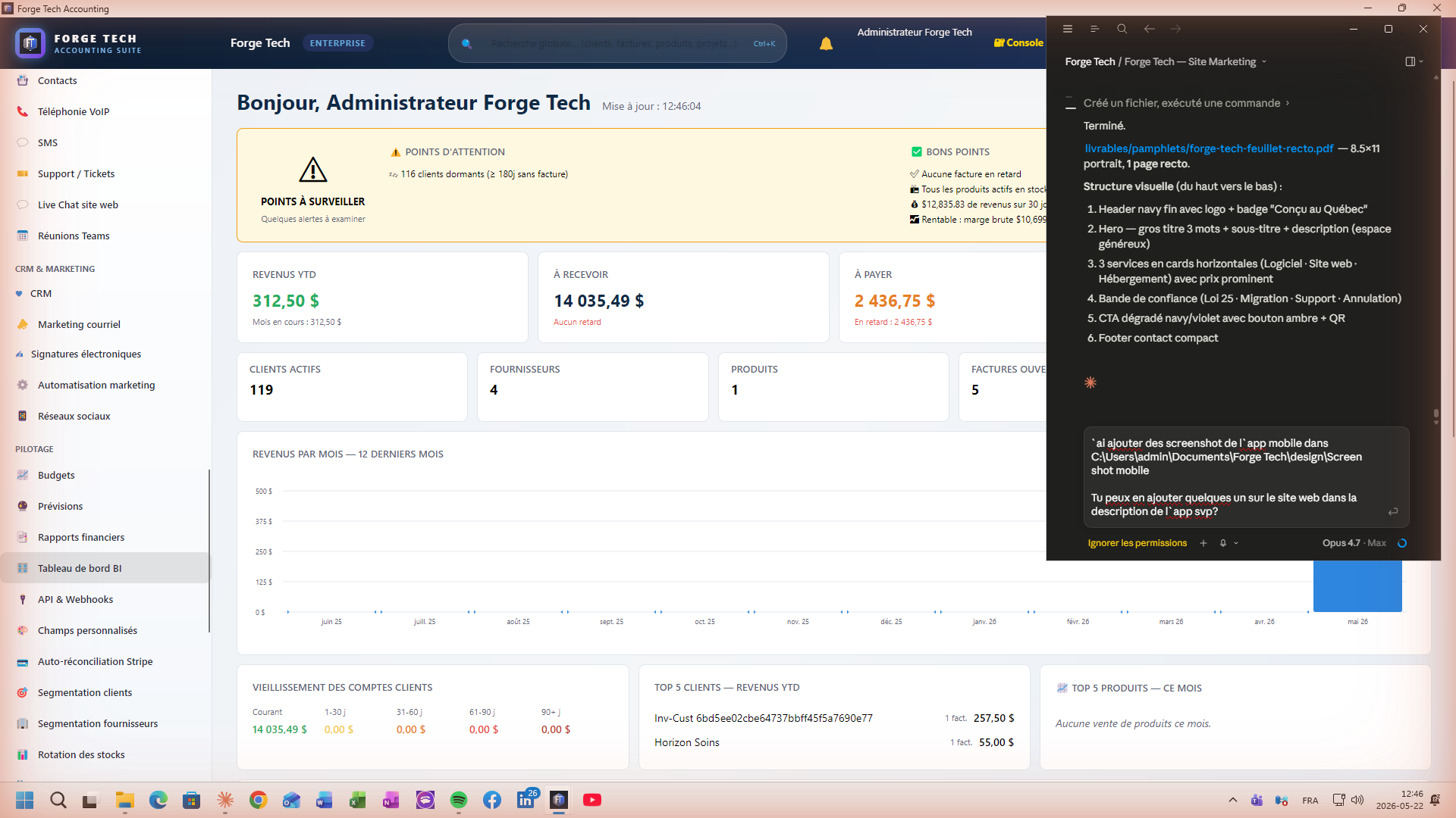Tableau de bord BI Forge Tech Accounting
